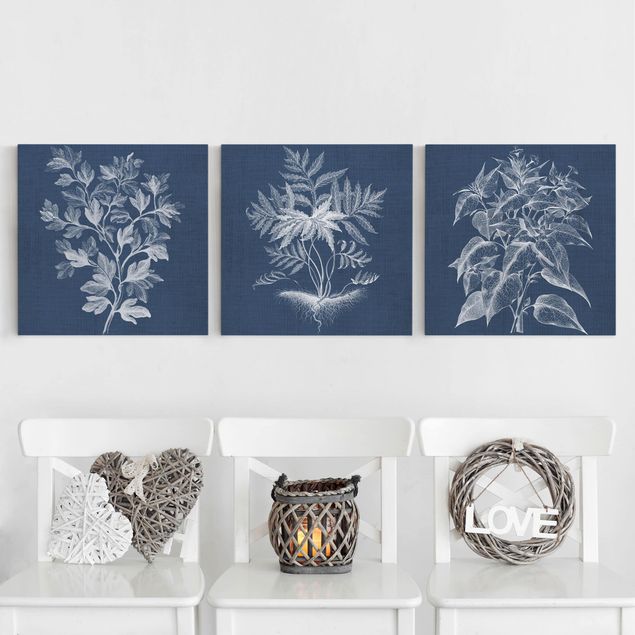 Wanddeko blau Denim Pflanzenstudie Set I