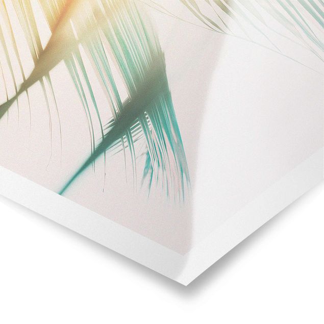 Wanddeko über Sofa Tropische Pflanzen Palmen bei Sonnenuntergang II