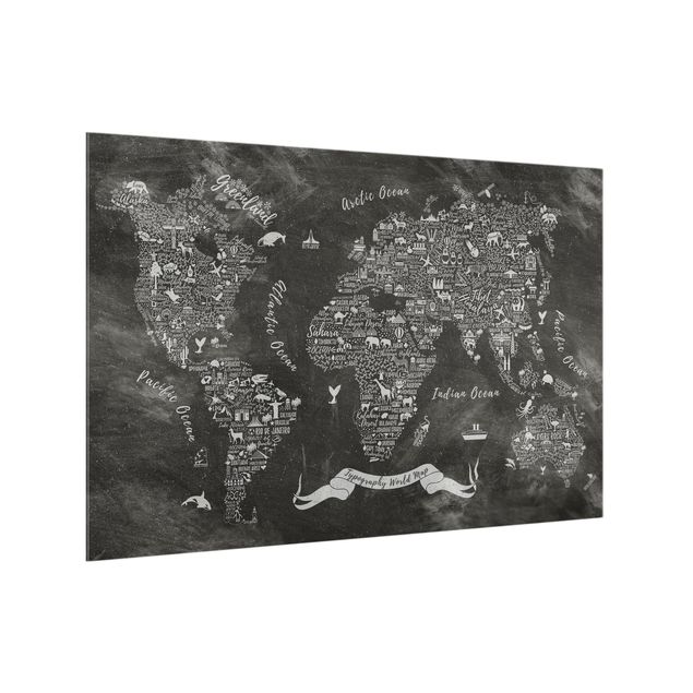 Wohndeko Weltkarte Kreide Typografie Weltkarte