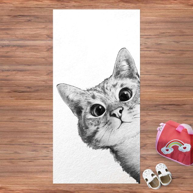 Wanddeko Mädchenzimmer Illustration Katze Zeichnung Schwarz Weiß