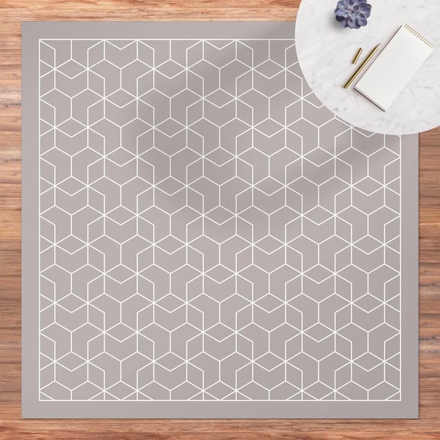 Wanddeko grau Geometrisches Muster verschlungene Hexagone mit Rahmen