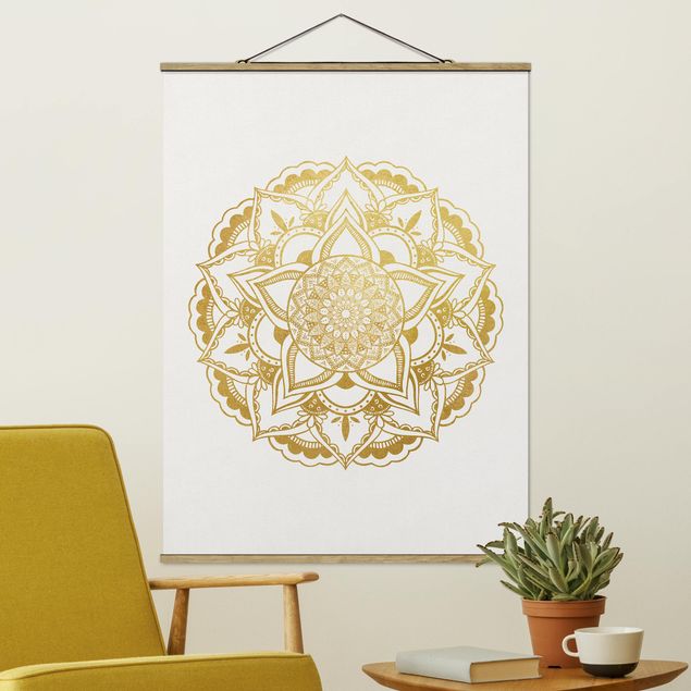 Wanddeko Wohnzimmer Mandala Illustration Ornament weiß gold