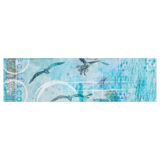 Wanddeko Vögel Bunte Collage - Blaue Fische