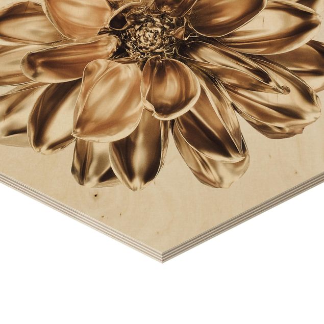 Wanddeko über Sofa Dahlie Blume Gold Metallic