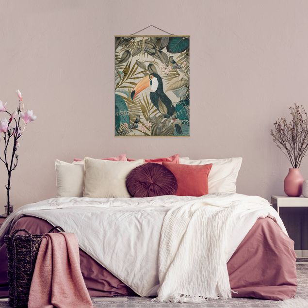 Wanddeko Schlafzimmer Vintage Collage - Tukan im Dschungel