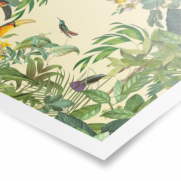 Wanddeko Esszimmer Vintage Collage - Vögel im Dschungel