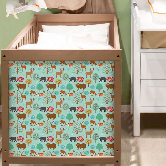 Wanddeko Babyzimmer Modernes Kindermuster mit Waldtieren