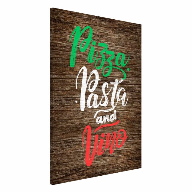 Wanddeko Küche Pizza Pasta and Vino auf Planke