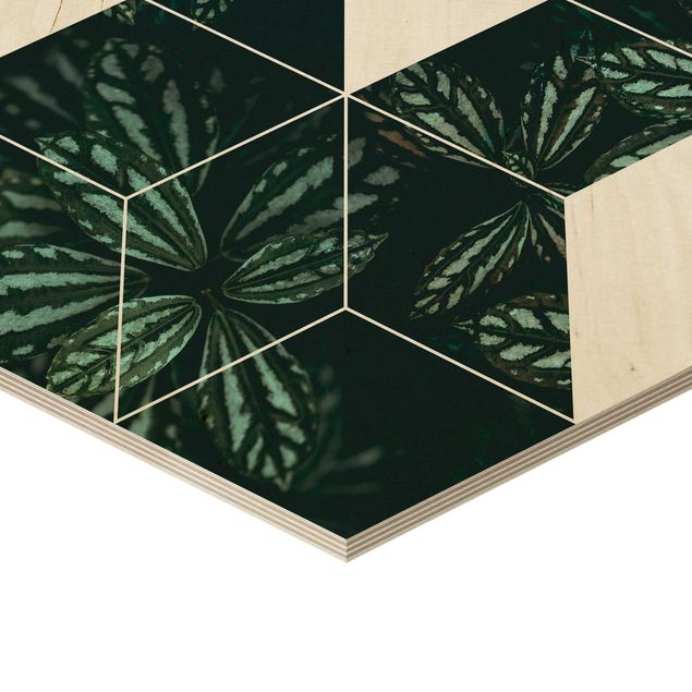Wanddeko Büro Grüne Blätter Geometrie Set I