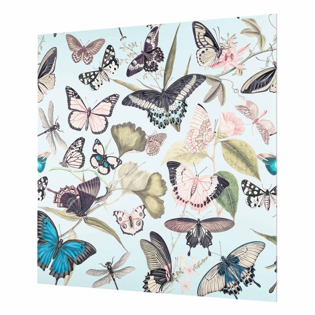 Wanddeko Vintage Vintage Collage - Schmetterlinge und Libellen
