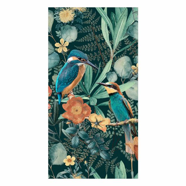 Wanddeko Vögel Blumenparadies Eisvogel und Kolibri
