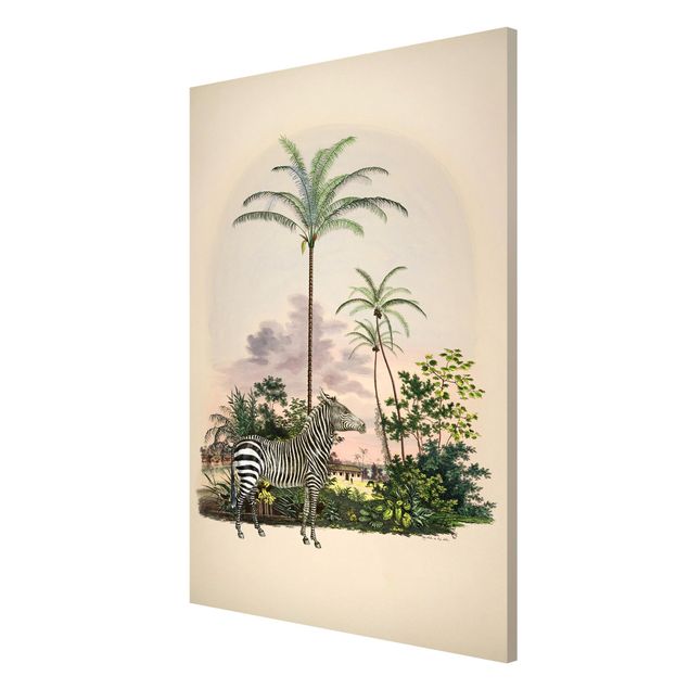 Wanddeko Esszimmer Zebra vor Palmen Illustration