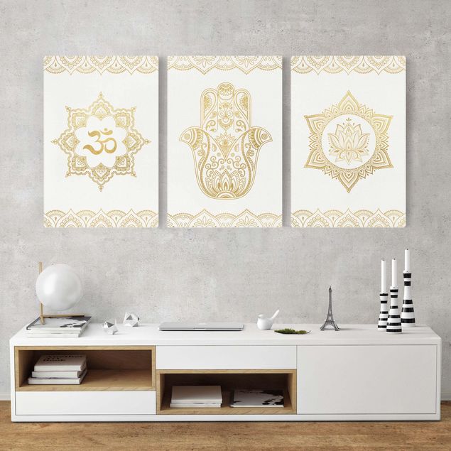 Wanddeko Wohnzimmer Hamsa Hand Lotus OM Illustration Set gold