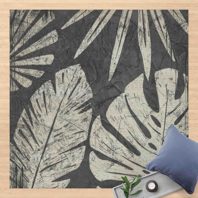 Wanddeko Schlafzimmer Palmenblätter vor Dunkelgrau