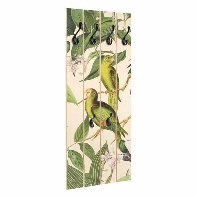 Wanddeko Treppenhaus Vintage Collage - Papageien im Dschungel