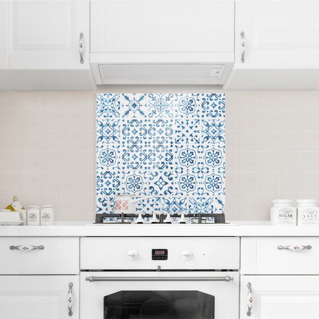 Wanddeko Küche Fliesenmuster Blau Weiß