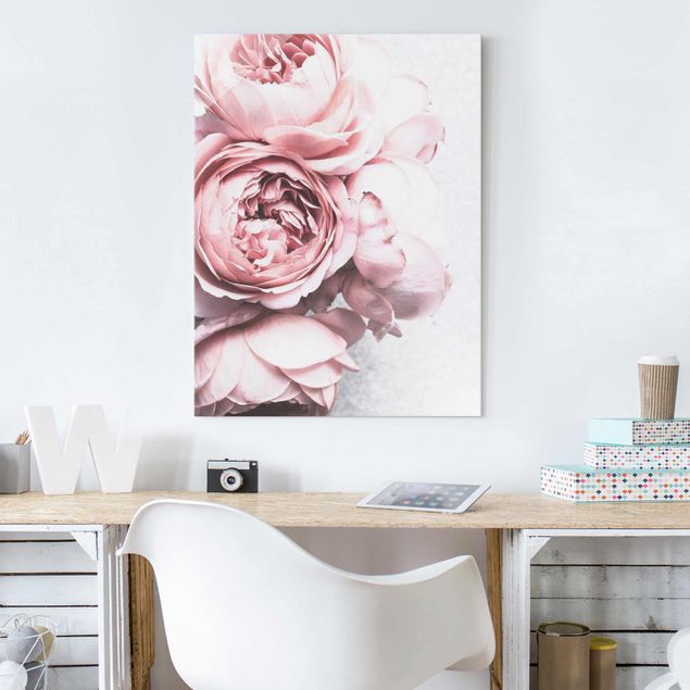 Glasbilder Rose Rosa Pfingstrosenblüten Shabby Pastell