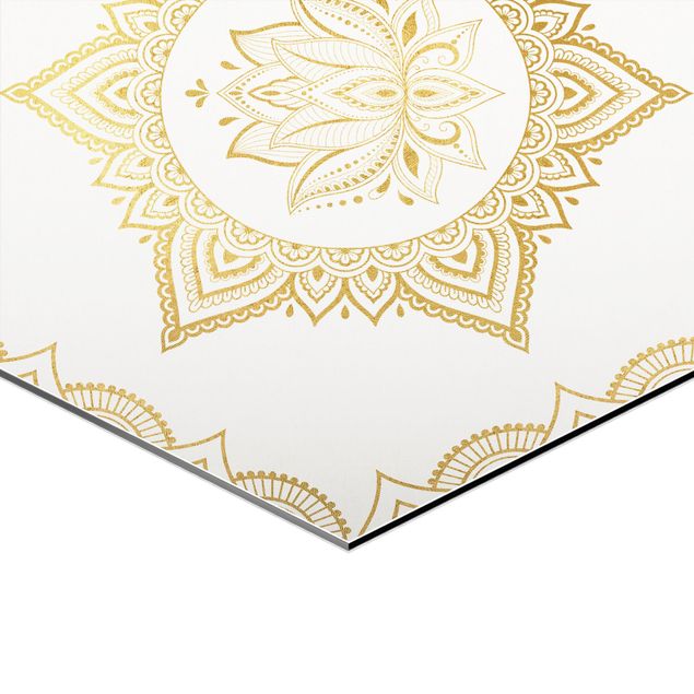 Wanddeko Treppenhaus Hamsa Hand Lotus OM Illustration Set Gold
