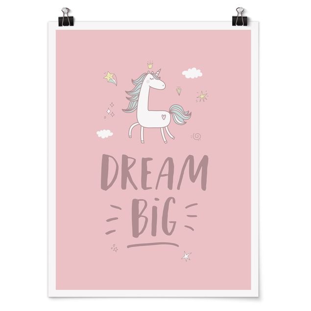 Wanddeko Büro Dream big Unicorn