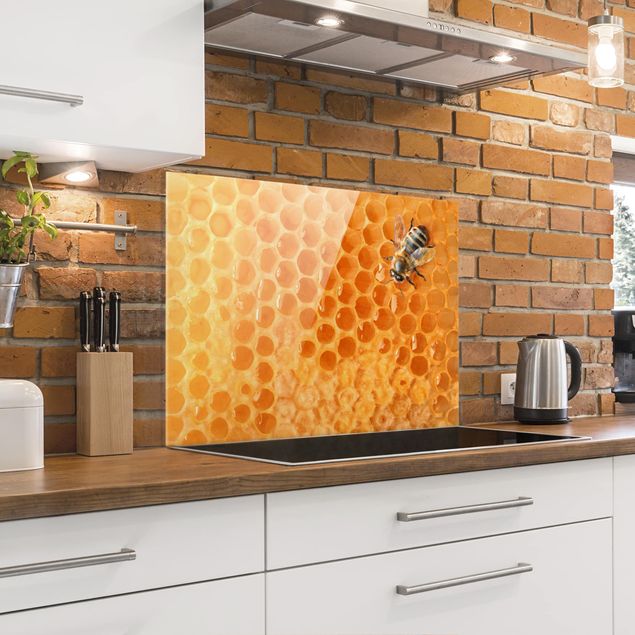 Glasrückwand Küche Muster Sunflower & Honeybee