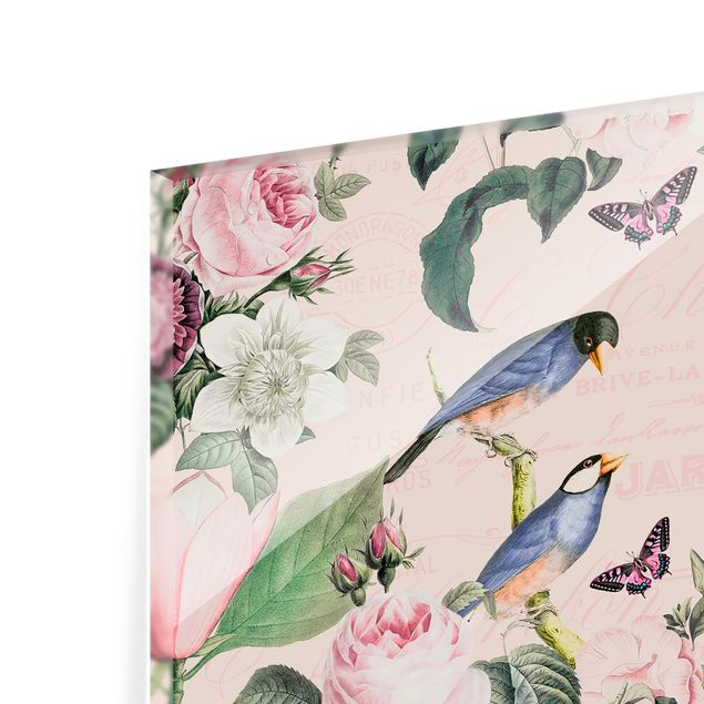 Wohndeko Illustration Vintage Collage - Rosen und Vögel