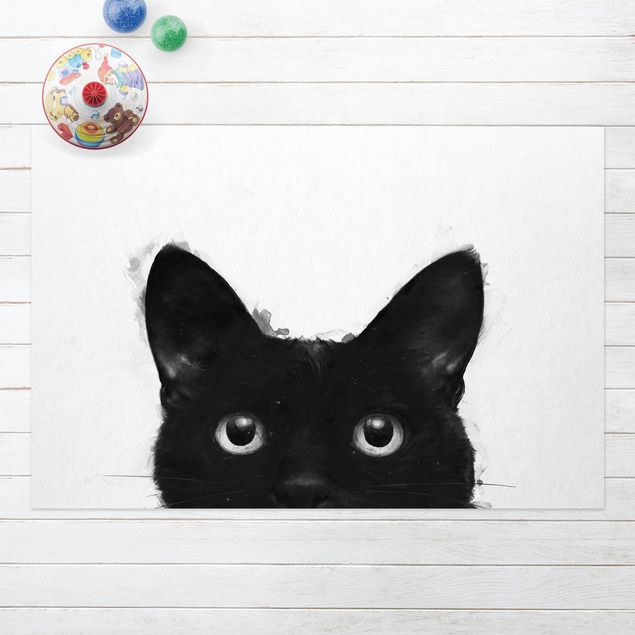 Wanddeko Esszimmer Illustration Schwarze Katze auf Weiß Malerei