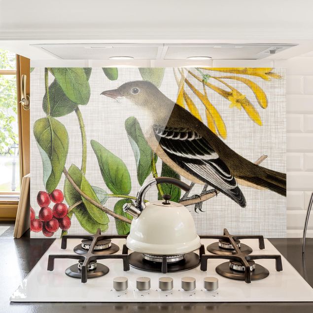 Wanddeko Küche Vogel auf Leinen Gelb II