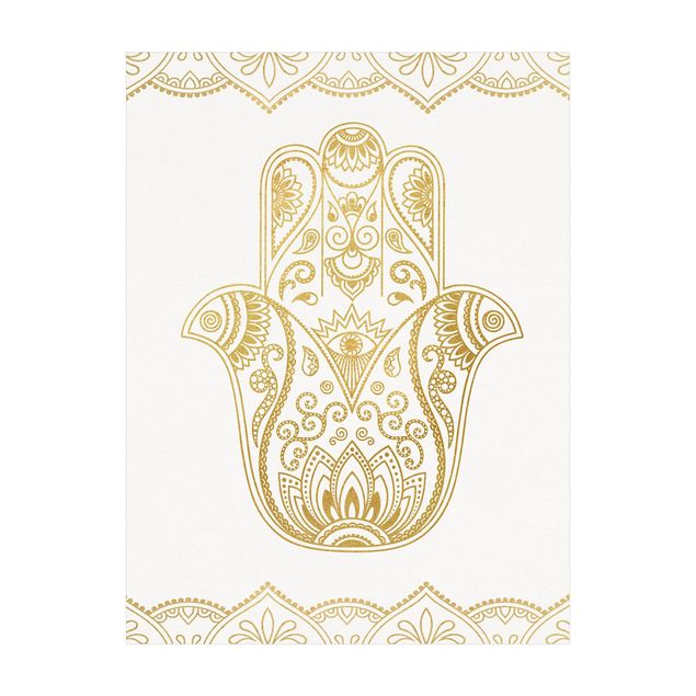 Wanddeko Treppenhaus Hamsa Hand Lotus OM Illustration Set gold