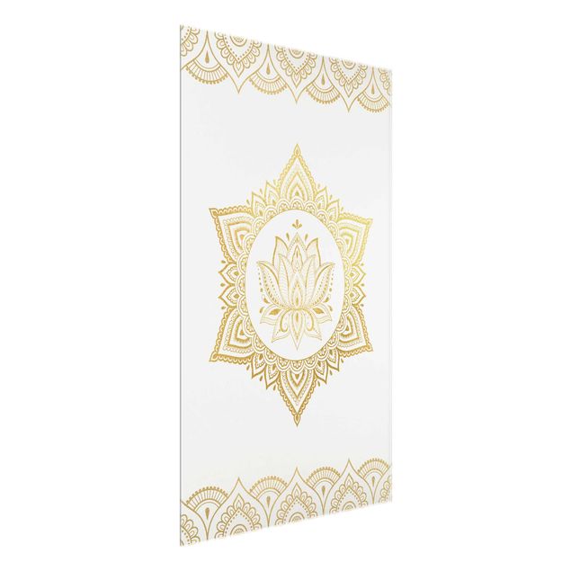 Wanddeko Esszimmer Mandala Lotus Illustration Ornament weiß gold