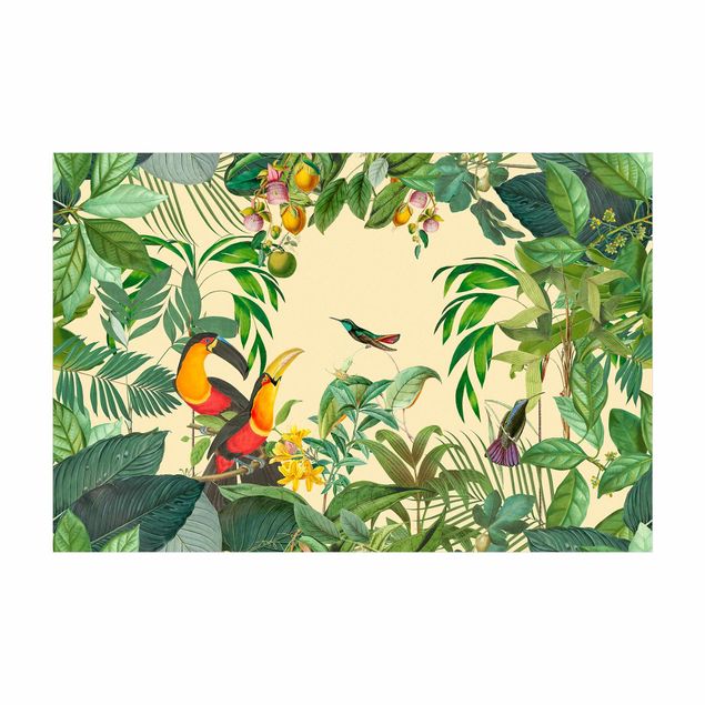 Wanddeko Treppenhaus Vintage Collage - Vögel im Dschungel