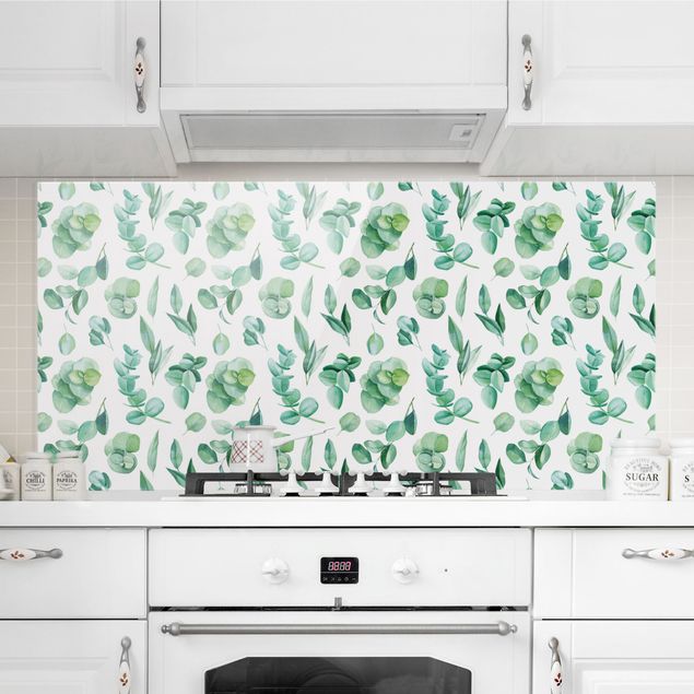 Küche Dekoration Aquarell Eukalyptuszweige und Blätter Muster