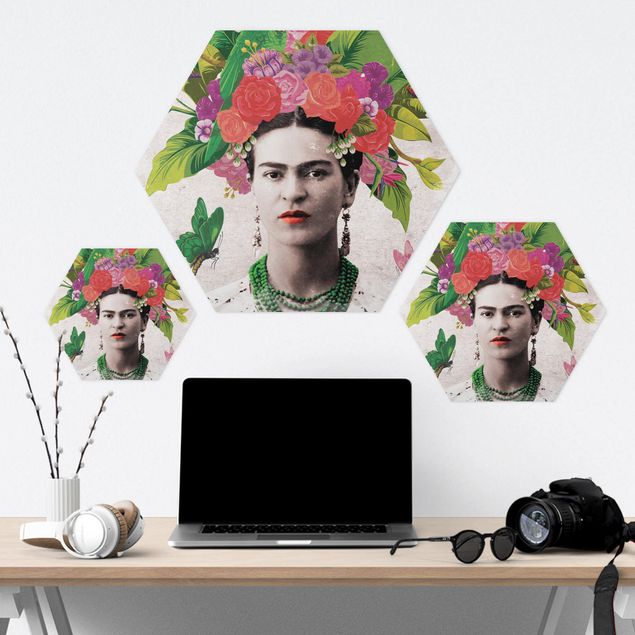 Wanddeko über Sofa Frida Kahlo - Blumenportrait
