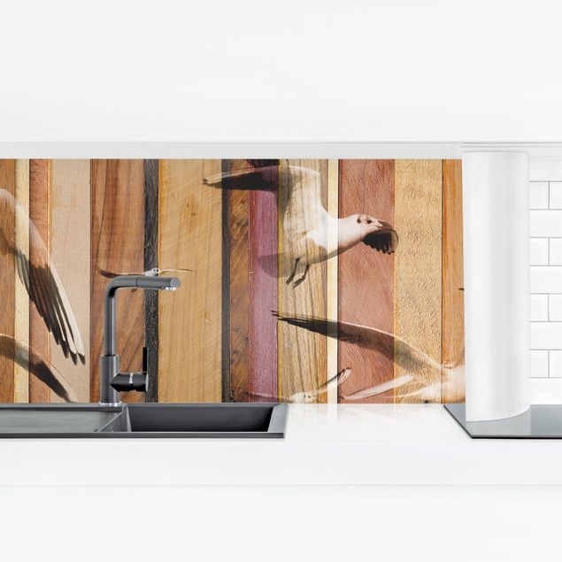 Küchenrückwand Folie Holzoptik Seemöwen