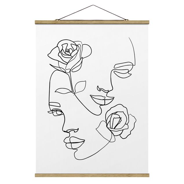 Wanddeko Esszimmer Line Art Gesichter Frauen Rosen Schwarz Weiß
