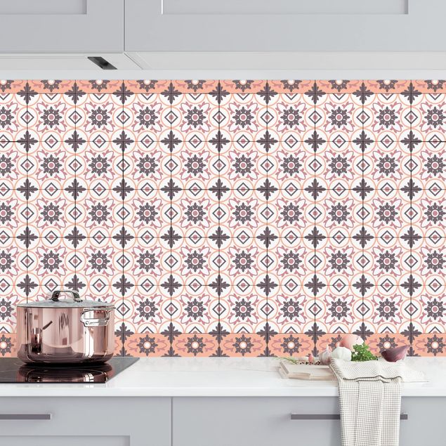 Küche Dekoration Geometrischer Fliesenmix Blume Orange