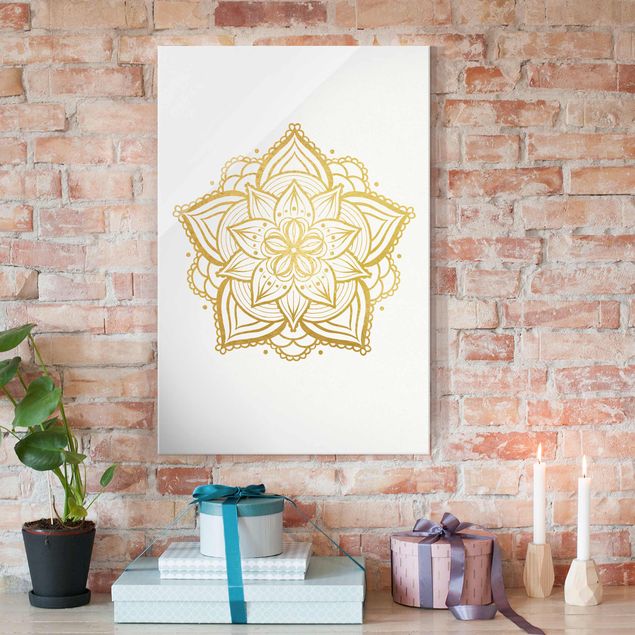 Wanddeko gold Mandala Blüte Illustration weiß gold