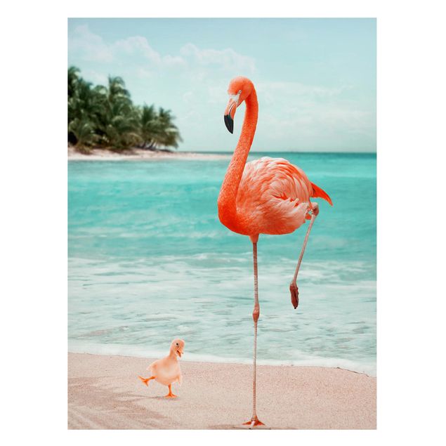 Wanddeko Esszimmer Strand mit Flamingo