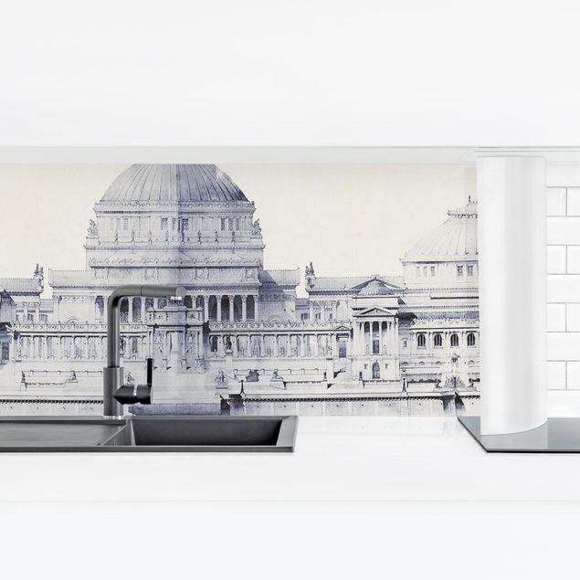 Küchenrückwand Folie selbstklebend Skyline Prix de Rome Skizze I