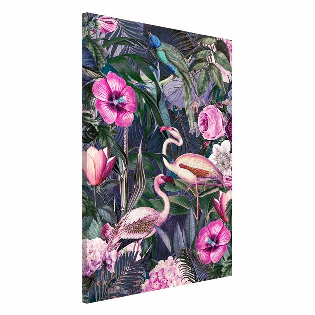 Deko Blume Bunte Collage - Pinke Flamingos im Dschungel
