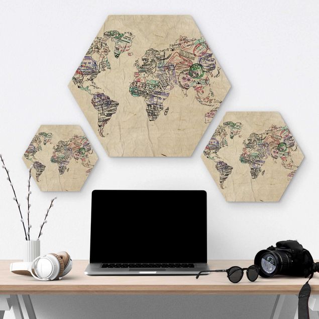 Wanddeko weiß Reisepass Stempel Weltkarte