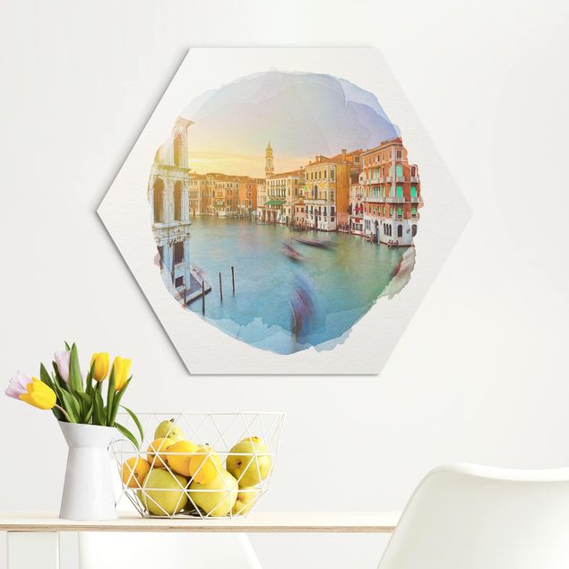 Deko Architektur Wasserfarben - Canale Grande Blick von der Rialtobrücke Venedig