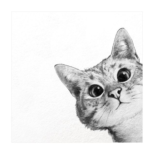 Outdoor Teppich Illustration Katze Zeichnung Schwarz Weiß
