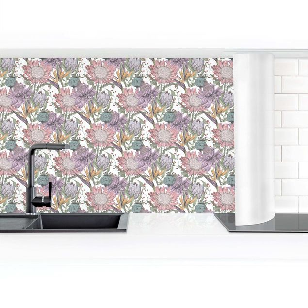 Wanddeko Büro Florale Eleganz in Pastell XXL
