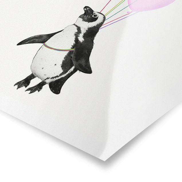 Wanddeko Jugendzimmer Illustration Pinguin Pastell Luftballons