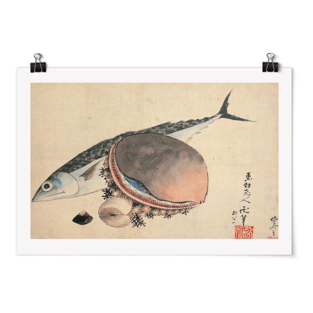Wanddeko Esszimmer Katsushika Hokusai - Makrele und Seemuscheln