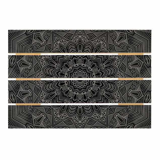 Wanddeko Büro Mandala Stern Muster silber schwarz
