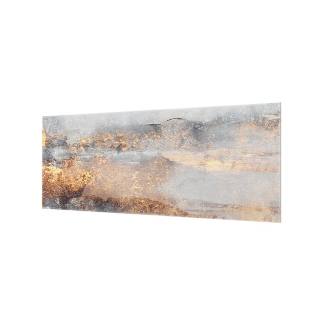 Wanddeko Abstrakt Gold-Grauer Nebel