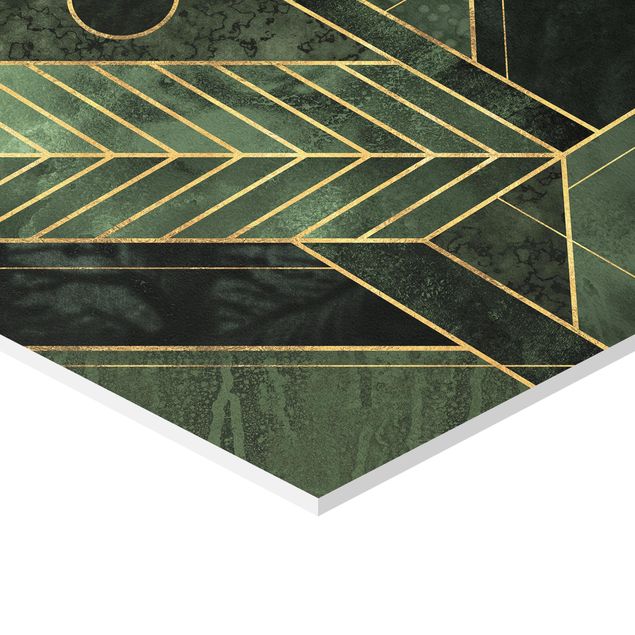 Wanddeko über Bett Geometrische Formen Smaragd Gold