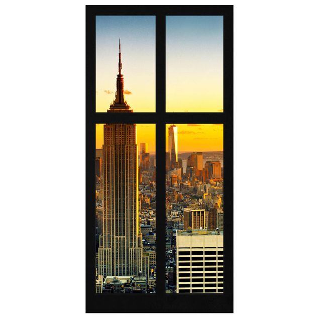 Wanddeko Büro Fensterblick Manhattan Skyline Sonnenuntergang