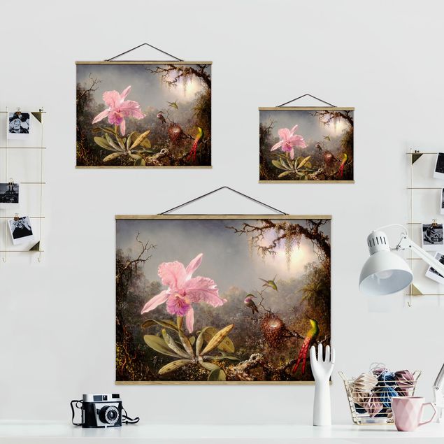 Wanddeko Büro Martin Johnson Heade - Orchidee und drei Kolibris